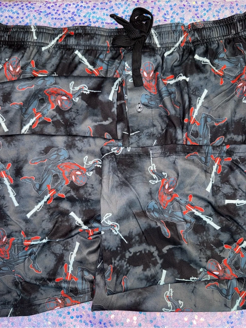 2927-Marvel Black Joggers Lounge Pants with Red & Blue Spider Print